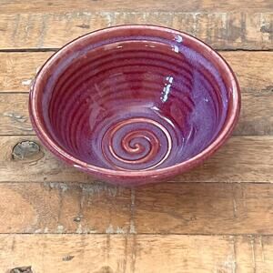 Handmade Studio Art Pottery Bowl 6.25" Magenta Purple Swirl Glaze